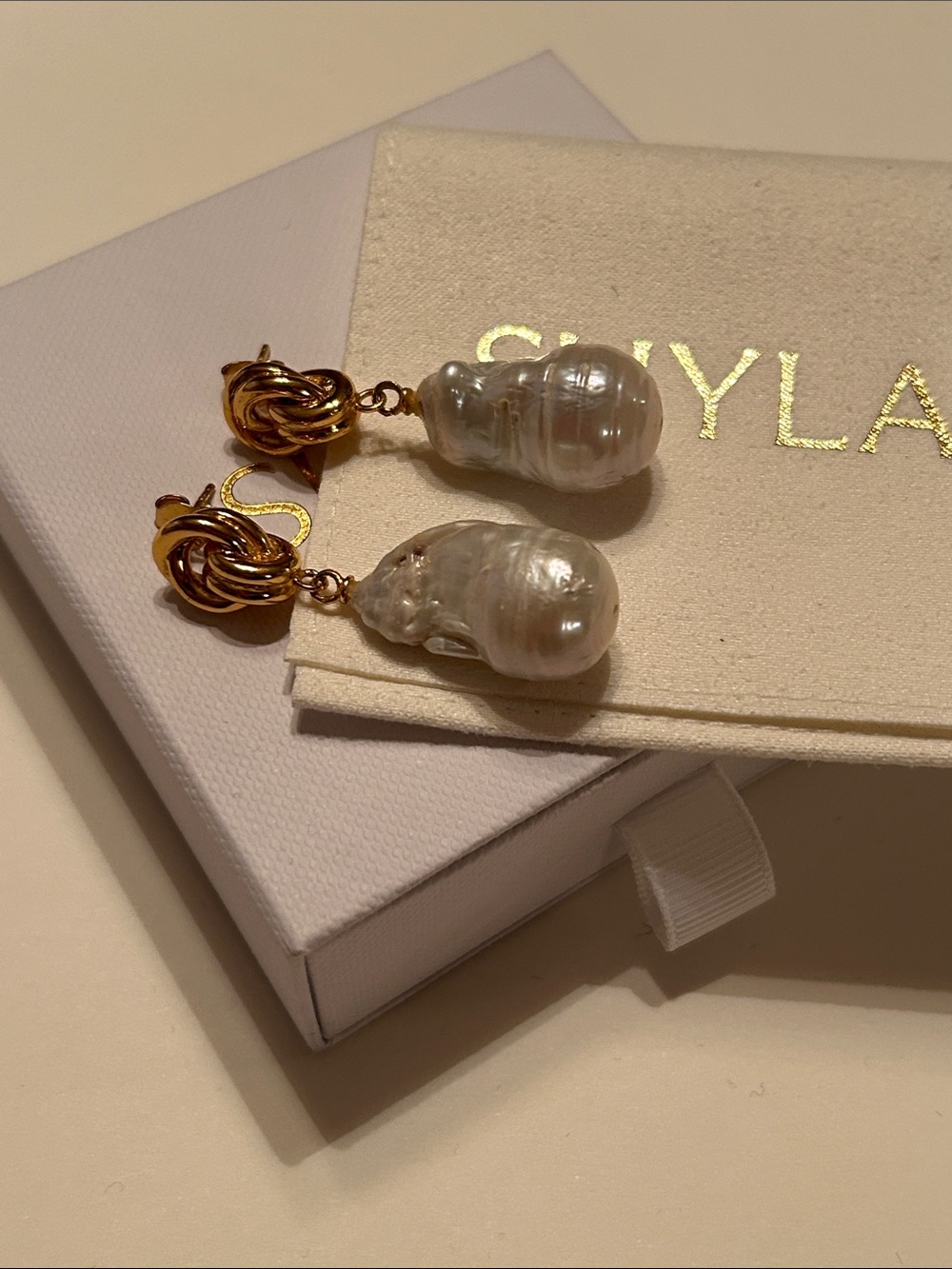 Shyla Chunky Knot Baroque Pearl Earrings, NIB